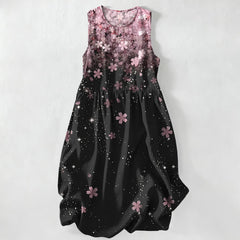 Buddha Stones Summer Casual Cherry Blossom Starlight Pattern Women's Summer Sleeveless Midi Dress With Pockets - PaleVioletRed - US16，UK/AU20，EU48 (3XL) - image 0