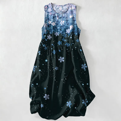 Buddha Stones Summer Casual Cherry Blossom Starlight Pattern Women's Summer Sleeveless Midi Dress With Pockets - LightSkyBlue - US16，UK/AU20，EU48 (3XL) - image 4