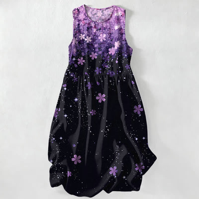 Buddha Stones Summer Casual Cherry Blossom Starlight Pattern Women's Summer Sleeveless Midi Dress With Pockets - Orchid - US16，UK/AU20，EU48 (3XL) - image 5