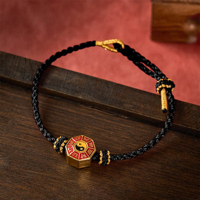 Buddha Stones Braided Red String Bagua Chinese Coin Protection Adjustable Bracelet - Black - image 10