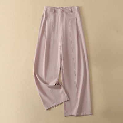 Buddha Stones Spring Summer Minimalist Elegant Button Zipper Design Solid Cotton Long Pants Women's Straight Leg Pants With Pocket - LightPink - US12, UK/AU16, EU44 (2XL) - image 4