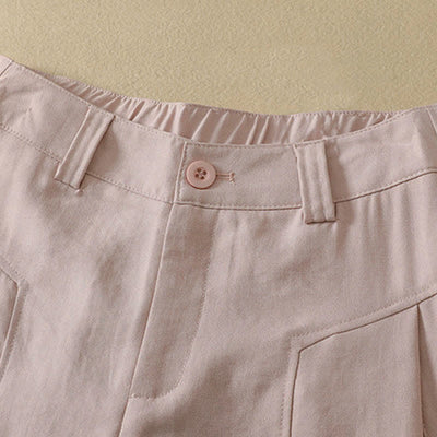 Buddha Stones Spring Summer Minimalist Elegant Button Zipper Design Solid Cotton Long Pants Women's Straight Leg Pants With Pocket - image 5