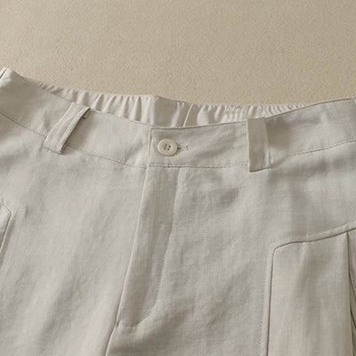 Buddha Stones Spring Summer Minimalist Elegant Button Zipper Design Solid Cotton Long Pants Women's Straight Leg Pants With Pocket - image 9