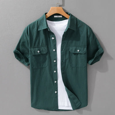 Buddha Stones Summer Casual Classic Button-Up Solid Cotton Men's Short Sleeve Shirts With Patch Pockets - SeaGreen - US/UK/AU42, EU52 (3XL) - image 10