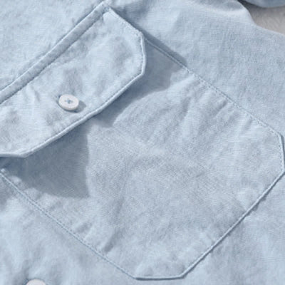 Buddha Stones Summer Casual Classic Button-Up Solid Cotton Men's Short Sleeve Shirts With Patch Pockets - image 7