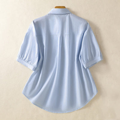 Buddha Stones Summer Casual Minimalist Button-Up Solid Women's Short Sleeve Shirts With Patch Pocket - image 1