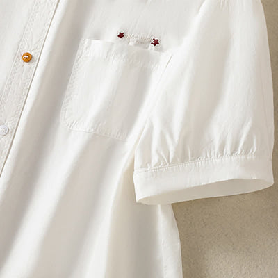 Buddha Stones Summer Casual Minimalist Button-Up Solid Women's Short Sleeve Shirts With Patch Pocket - image 11