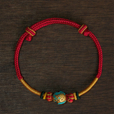 Buddha Stones Copper Dragon Bead Red String Strength Braided Bracelet - Red String (Wrist Circumference: 15–20 cm) - Blue Dragon Bead - image 17