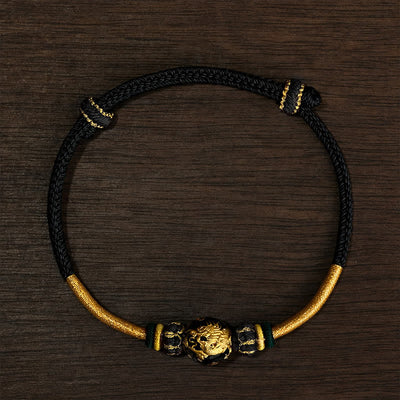 Buddha Stones Copper Dragon Bead Red String Strength Braided Bracelet - Black String (Wrist Circumference: 15–20 cm) - Black Dragon Bead - image 18