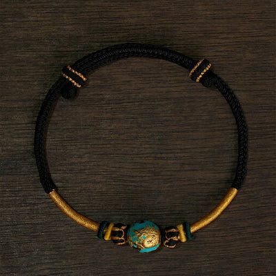 Buddha Stones Copper Dragon Bead Red String Strength Braided Bracelet - Black String (Wrist Circumference: 15–20 cm) - Blue Dragon Bead - image 19