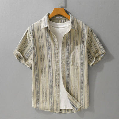 Buddha Stones Summer Casual Classic Button-Up Striped Men's Short Sleeve Shirts With Patch Pocket - Tan - US/UK/AU42, EU52 (3XL) - image 7