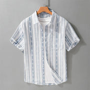 Foviel Summer Casual Classic Button-Up Striped Men's Short Sleeve Shirts With Patch Pocket