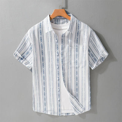 Buddha Stones Summer Casual Classic Button-Up Striped Men's Short Sleeve Shirts With Patch Pocket - AliceBlue - US/UK/AU42, EU52 (3XL) - image 0