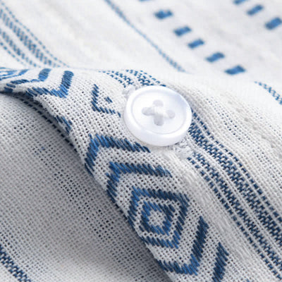Buddha Stones Summer Casual Classic Button-Up Striped Men's Short Sleeve Shirts With Patch Pocket - image 4