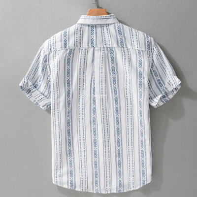 Buddha Stones Summer Casual Classic Button-Up Striped Men's Short Sleeve Shirts With Patch Pocket - image 1