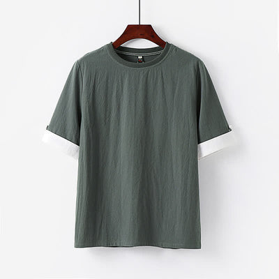 Buddha Stones Summer Casual Minimalist Button-Up Solid Crew Neck Cotton Men's Short Sleeve T-Shirts - SlateGray - US/UK/AU48, EU58 (6XL) - image 2