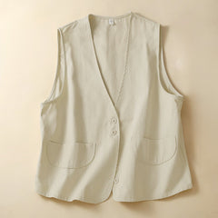 Buddha Stones Summer Casual Minimalist Button-Up Solid Women's Sleeveless Shirts Tank Top With Pocket - Beige - US14, UK/AU18, EU46 (2XL) - image 0