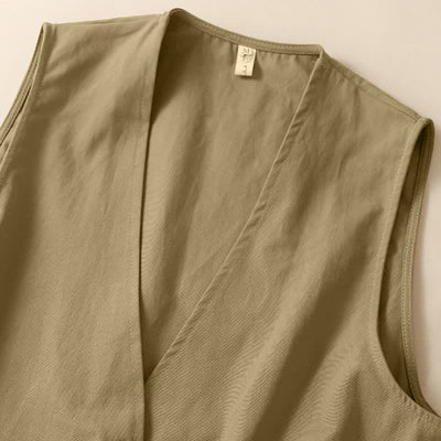 Buddha Stones Summer Casual Minimalist Button-Up Solid Women's Sleeveless Shirts Tank Top With Pocket - image 8