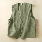 Foviel Summer Casual Minimalist Button-Up Solid Women's Sleeveless Shirts Tank Top With Pocket