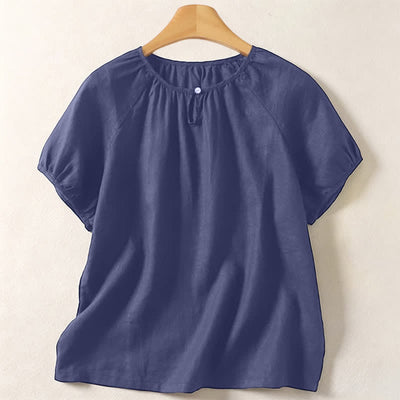 Buddha Stones Summer Casual Minimalist Solid Crew Neck Women's Short Sleeve Shirts - DarkSlateBlue - US8-10, UK/AU12-14, EU40-42 (2XL) - image 15