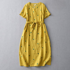 Buddha Stones Summer Casual Boho Drawstring Abstract Polka Dots Women's Short Sleeve Dress With Pocket - Goldenrod - US8-10, UK/AU12-14, EU40-42 (2XL) - image 0