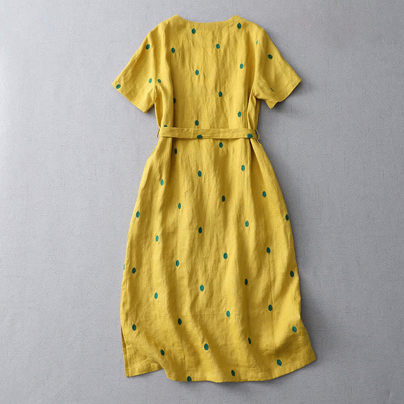 Buddha Stones Summer Casual Boho Drawstring Abstract Polka Dots Women's Short Sleeve Dress With Pocket - image 1