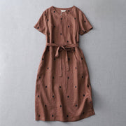 Foviel Sommer Casual Boho Zugzug Abstrakt Polka Punkte Damen Kurzarm Kleid mit Tasche