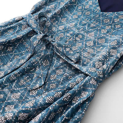 Buddha Stones Summer Boho Drawstring Blue Geometric Women's Summer Sleeveless Dress With Pockets - image 4