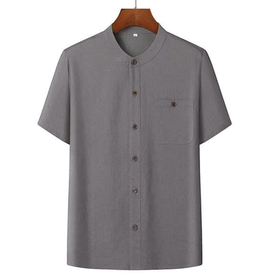 Buddha Stones Summer Casual Mandarin Collar Solid Short Sleeve Shirt Drawstring Pants Men's Matching Sets With Pockets - Dark Gray Shirt - US/UK/AU46，EU56 (5XL) - image 4