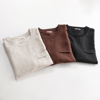 Buddha Stones Summer Casual Minimalist Solid Men's Short Sleeve T-Shirts With Patch Pocket - image 18