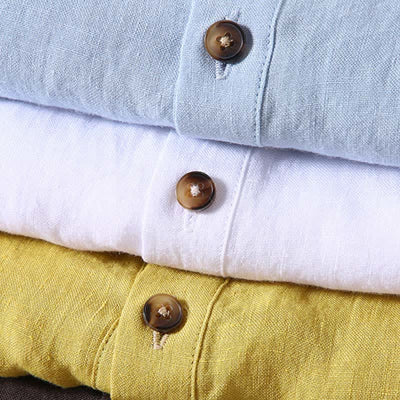 Buddha Stones Summer Tang Style Casual Mandarin Collar Solid Linen Men's Short Sleeve Shirts - image 18