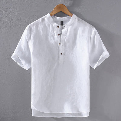 Buddha Stones Summer Tang Style Casual Mandarin Collar Solid Linen Men's Short Sleeve Shirts - White - US/UK/AU42，EU52 (3XL) - image 14