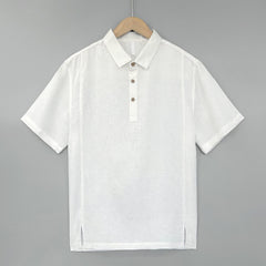 Buddha Stones Summer Casual Side Slit Solid Linen Men's Short Sleeve Shirts - White - US/UK/AU44，EU54 (4XL) - image 0
