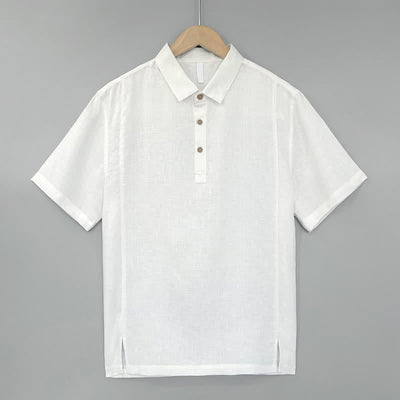 Buddha Stones Summer Casual Side Slit Solid Linen Men's Short Sleeve Shirts - White - US/UK/AU44，EU54 (4XL) - image 0
