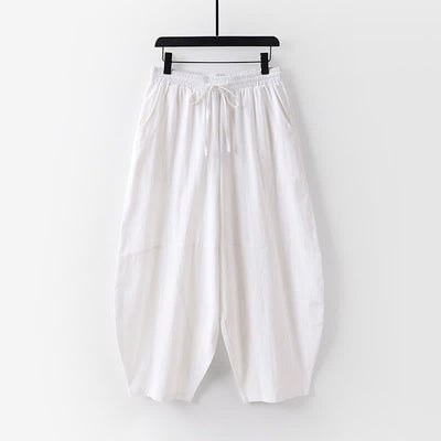 Buddha Stones 2Pcs Spring Summer Casual Tang Style Drawstring Solid Shirt Cropped Pants Men's Meditation Cloth With Pocket - image 17