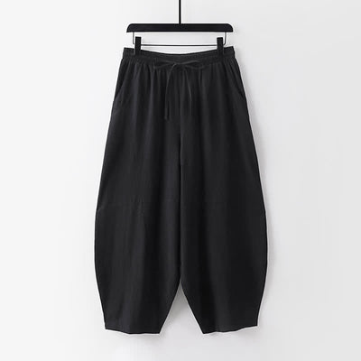 Buddha Stones 2Pcs Spring Summer Casual Tang Style Drawstring Solid Shirt Cropped Pants Men's Meditation Cloth With Pocket - image 5