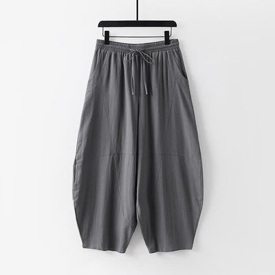 Buddha Stones 2Pcs Spring Summer Casual Tang Style Drawstring Solid Shirt Cropped Pants Men's Meditation Cloth With Pocket - image 2
