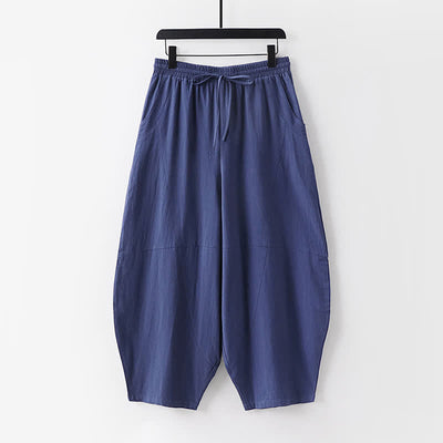 Buddha Stones 2Pcs Spring Summer Casual Tang Style Drawstring Solid Shirt Cropped Pants Men's Meditation Cloth With Pocket - image 9