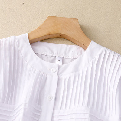 Buddha Stones Summer Casual Vintage Button-up Solid Pintuck Pleats Design Women's Short Sleeve Shirts - image 16