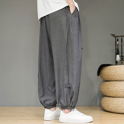 Buddha Stones Summer Casual Minimalist Drawstring Solid Cropped Pants Men's Harem Pants With Pocket - image 12