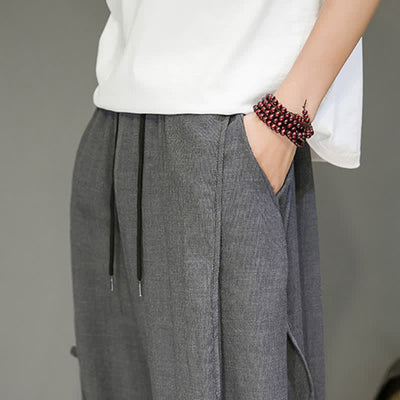 Buddha Stones Summer Casual Minimalist Drawstring Solid Cropped Pants Men's Harem Pants With Pocket - image 18