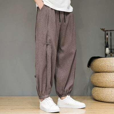Buddha Stones Summer Casual Minimalist Drawstring Solid Cropped Pants Men's Harem Pants With Pocket - image 24