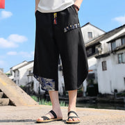 Foviel Summer Casual Vintage Drawstring Floral Capri Pants Men's Harem Pants With Pocket