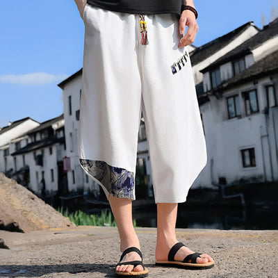 Buddha Stones Summer Casual Vintage Drawstring Floral Capri Pants Men's Harem Pants With Pocket - image 11