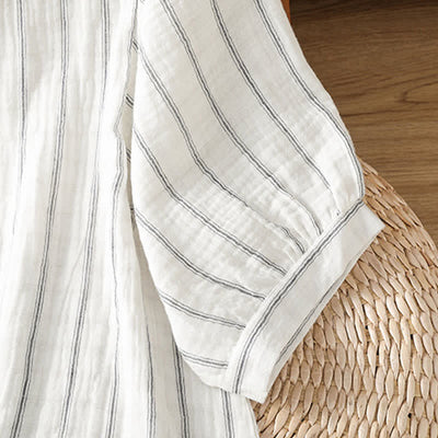 Buddha Stones Summer Casual Minimalist Button-Up Striped Women's Short Sleeve Shirts - image 6