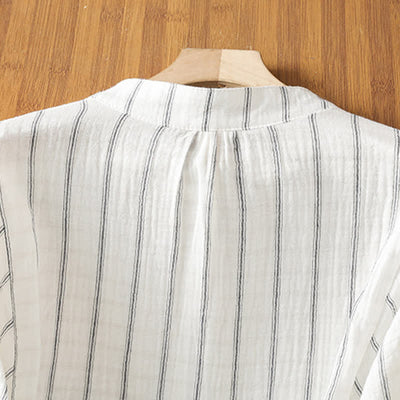 Buddha Stones Summer Casual Minimalist Button-Up Striped Women's Short Sleeve Shirts - image 3