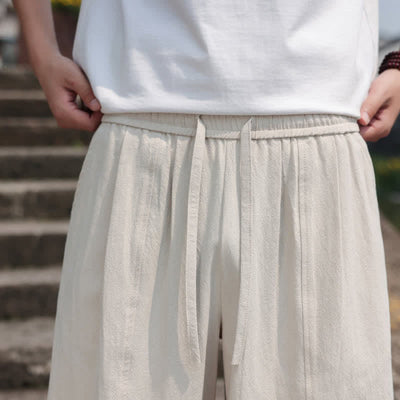 Buddha Stones Summer Casual Minimalist Drawstring Solid Cotton Long Pants Men's Harem Pants With Pocket - image 39