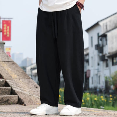 Buddha Stones Summer Casual Minimalist Drawstring Solid Cotton Long Pants Men's Harem Pants With Pocket - image 12