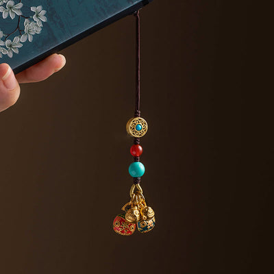Buddha Stones Gold Swallowing Beast Family Luck Car Key Chain Phone Hanging Decoration Hanging Decoration BS 12