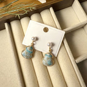 Foviel Song Brocade Pearl Gourd Healing Handmade Stud Dangle Earrings